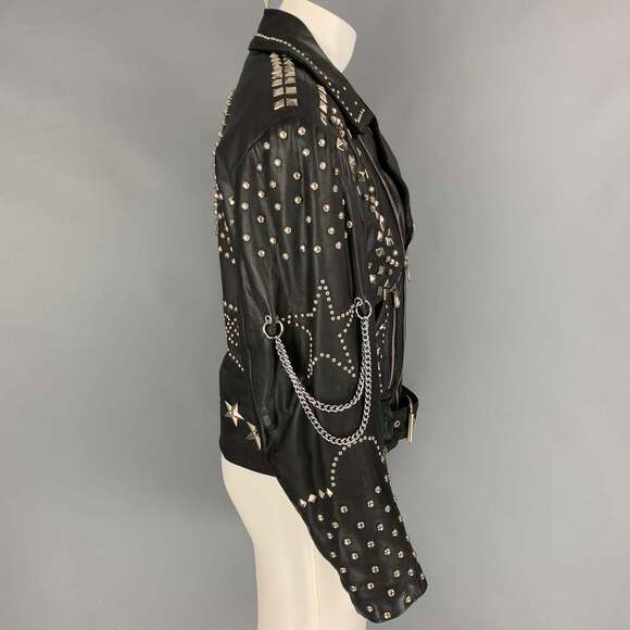 KATHARINE HAMNETT Winter 1990 Black Studded Leather Clean Up Or Die Biker Jacket - Picture 4 of 10